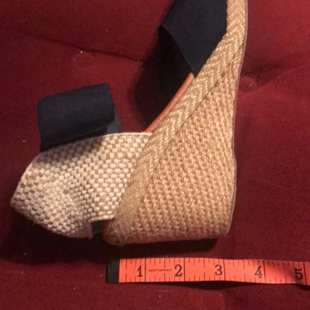 Andre Assous Navy and Cream Espadrille Wedge Sandals